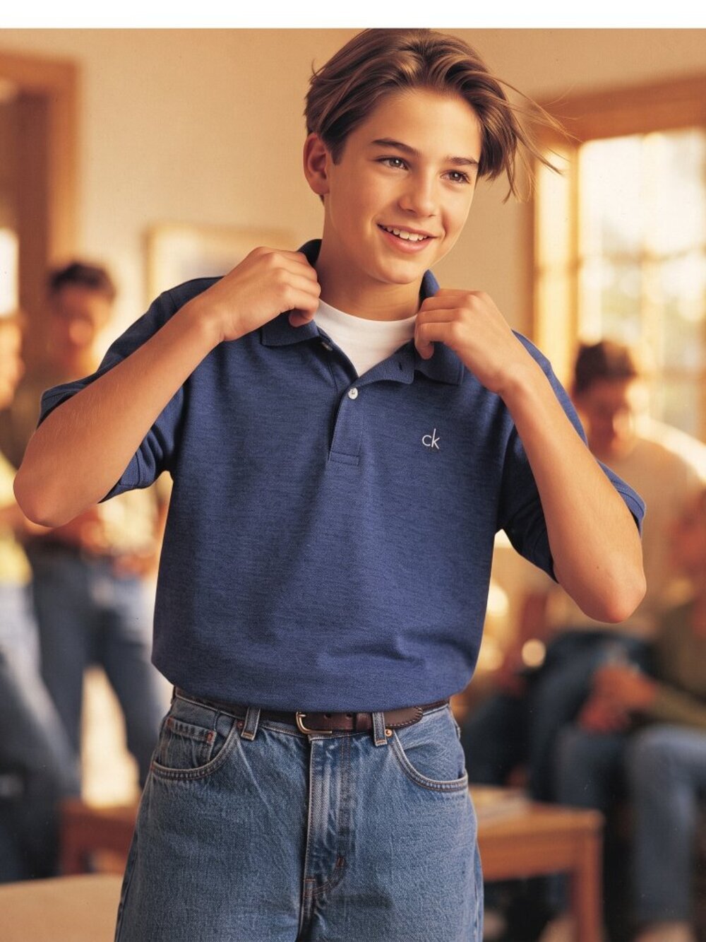 Calvin Klein Jeans Boys XL 18/20 Blue Polo Shirt Logo Embroidered Timeless Prep